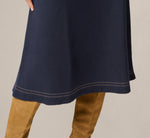 Contrast Stitch Knit Midi Skirt In Navy Khaki 4
