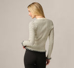 Long Sleeve V Neck Ruffle Cardigan Sweater In Cream Black 6