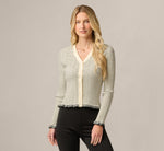 Long Sleeve V Neck Ruffle Cardigan Sweater In Cream Black 3