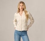 Long Sleeve Floral Embroidery Textured Blouse In Cream 3