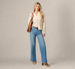 Long Sleeve Floral Embroidery Textured Blouse In Cream 2