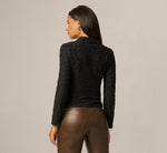 Long Sleeve Textured Semisheer  Ruched Blouse In Black 6