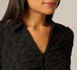 Long Sleeve Textured Semisheer  Ruched Blouse In Black 4