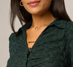 Long Sleeve Textured Semisheer  Ruched Blouse In Jungle Green 4