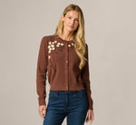 Long Sleeve Floral Blossom Embroidered Cardigan Sweater In Truffle Cream 3
