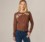 Long Sleeve Floral Blossom Embroidered Cardigan Sweater In Truffle Cream 1