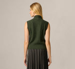 Tie Neck Whipstitch Cable Knit  Sweater Vest In Jungle Green Black 7