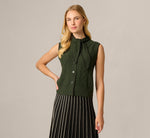 Tie Neck Whipstitch Cable Knit  Sweater Vest In Jungle Green Black 4