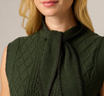 Tie Neck Whipstitch Cable Knit  Sweater Vest In Jungle Green Black 5