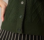 Tie Neck Whipstitch Cable Knit  Sweater Vest In Jungle Green Black 6