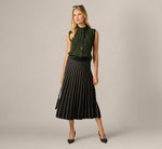 Tie Neck Whipstitch Cable Knit  Sweater Vest In Jungle Green Black 3