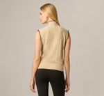 Tie Neck Whipstitch Cable Knit  Sweater Vest In Caramel Black 6
