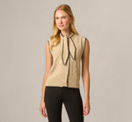 Tie Neck Whipstitch Cable Knit  Sweater Vest In Caramel Black 3