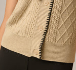 Tie Neck Whipstitch Cable Knit  Sweater Vest In Caramel Black 5