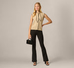 Tie Neck Whipstitch Cable Knit  Sweater Vest In Caramel Black 2