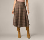 A Line Side Buckle Midi Skirt In Brown Multi 3
