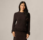 Long Sleeve Fuzzy Fringe Trim Sweater In Dark Roast 3