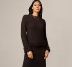 Long Sleeve Fuzzy Fringe Trim Sweater In Dark Roast 1