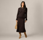 Long Sleeve Fuzzy Fringe Trim Sweater In Dark Roast 2