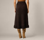 Fuzzy Fringe Hem Sweater Knit Midi Skirt In Dark Roast 5