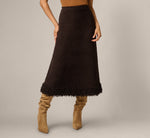 Fuzzy Fringe Hem Sweater Knit Midi Skirt In Dark Roast 2