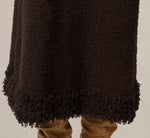 Fuzzy Fringe Hem Sweater Knit Midi Skirt In Dark Roast 3