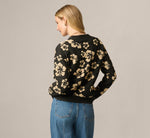 Long Sleeve V Neck Knit Cardigan Sweater In Black Cream 6