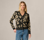 Long Sleeve V Neck Knit Cardigan Sweater In Black Cream 3