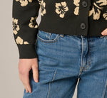 Long Sleeve V Neck Knit Cardigan Sweater In Black Cream 5
