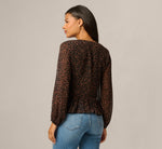 Long Sleeve V Neck Ruffle Top In Black Amber Dot 6