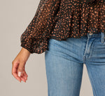 Long Sleeve V Neck Ruffle Top In Black Amber Dot 4