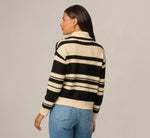 Long Sleeve Zipper Collar Cardigan Sweater In Cream Black 6