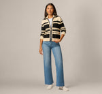 Long Sleeve Zipper Collar Cardigan Sweater In Cream Black 2