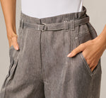 Belted Topstitch Wide Leg Pleat Pant In Slate Grey Ivory 3