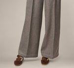 Belted Topstitch Wide Leg Pleat Pant In Slate Grey Ivory 4