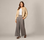 Belted Topstitch Wide Leg Pleat Pant In Slate Grey Ivory 1