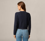 Long Sleeve Crochet Trim Cardigan Sweater In Navy Ivory 6
