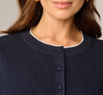 Long Sleeve Crochet Trim Cardigan Sweater In Navy Ivory 4