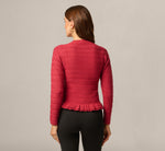 Long Sleeve Textured Ruffle Hem Cardigan Sweater In Garnet 6