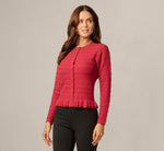 Long Sleeve Textured Ruffle Hem Cardigan Sweater In Garnet 3