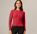 Long Sleeve Textured Ruffle Hem Cardigan Sweater In Garnet 1