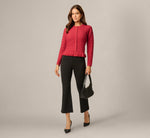 Long Sleeve Textured Ruffle Hem Cardigan Sweater In Garnet 2