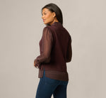 Long Sleeve Ruffle Cuff Sweater Vest Twofer Top In Chocolate W  Chocolate Iv Dot 6