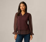 Long Sleeve Ruffle Cuff Sweater Vest Twofer Top In Chocolate W  Chocolate Iv Dot 3