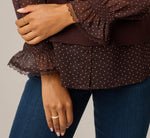 Long Sleeve Ruffle Cuff Sweater Vest Twofer Top In Chocolate W  Chocolate Iv Dot 4