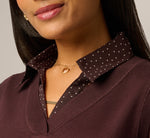 Long Sleeve Ruffle Cuff Sweater Vest Twofer Top In Chocolate W  Chocolate Iv Dot 5