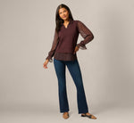 Long Sleeve Ruffle Cuff Sweater Vest Twofer Top In Chocolate W  Chocolate Iv Dot 2