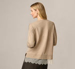 Long Sleeve Lace Twofer Sweater Top In Natural Heather Ivory 6