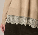 Long Sleeve Lace Twofer Sweater Top In Natural Heather Ivory 5