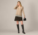 Long Sleeve Lace Twofer Sweater Top In Natural Heather Ivory 2